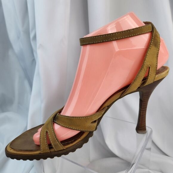 🐞Steve Madden Tan Leather Strappy Open Toe Heels Size 8 - Picture 4 of 9